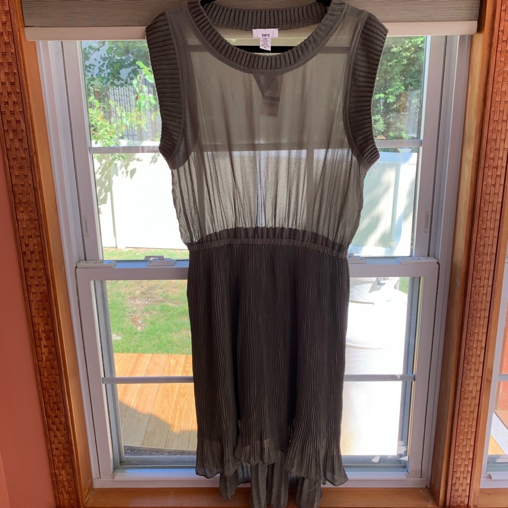 NWT Bar lll Olive Green Sheer Pleated Dress